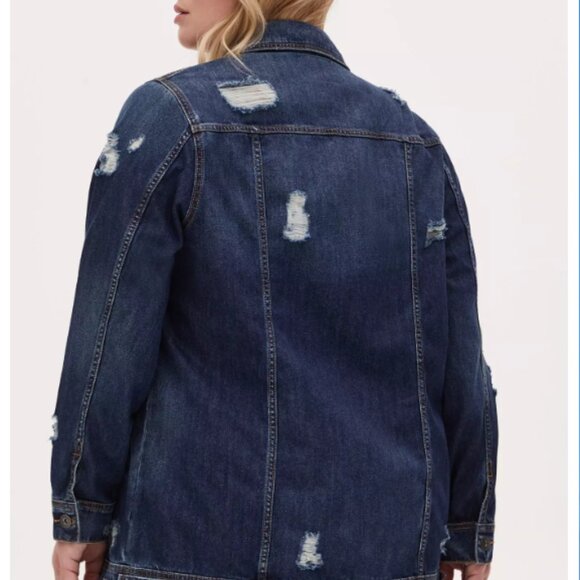 TORRID WOMEN LONG LENGTH JEAN JACKET DISTRUCTIVE - Picture 8 of 8